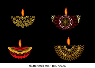vector of traditional Diyas for Diwali
