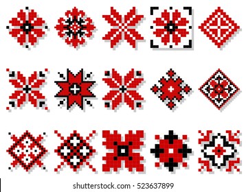 Elementos vectoriales tradicionales del conjunto decorativo de adornos ucranianos