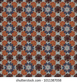 Vector traditional embroidered sketch with flowers in black, gray and blue colors for clothing design. Embroidery seamless floral pattern with abstract flowers.