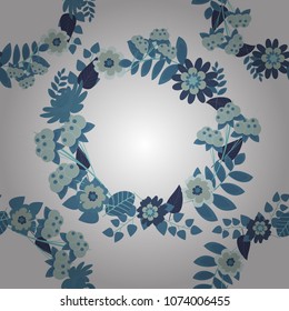 Vector traditional embroidered sketch with flowers in brown, green and blue colors for clothing design. Embroidery seamless floral pattern with abstract flowers.