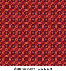 Vector traditional ethnic background in red, pink and brown colors. Ornament consisting of mandalas. Seamless geometric arabesque oriental pattern.
