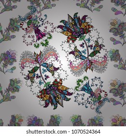 Vector traditional folk flowers bouquet on white, neutral, black, blue and green colors for textile design. Embroidery colorful floral seamless pattern with poppies and lilies of the valley.