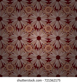 Vector traditional folk flowers bouquet for textile design and fabric. Embroidery colorful floral seamless pattern in beige, red and brown colors.