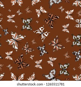 Vector traditional folk nice decor on black, white and brown background for clothing design. Cute trend butterflies.