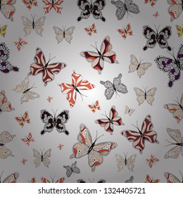 Vector traditional folk nice decor on white, black and beige background for clothing design. Cute trend butterflies.