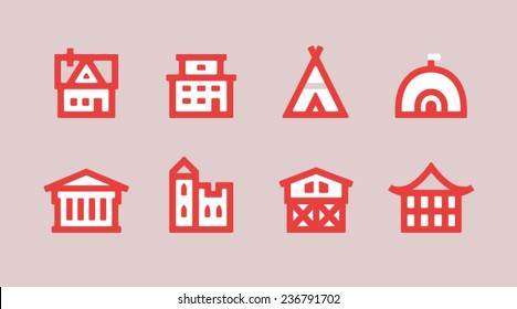 Vector traditional houses icon pack