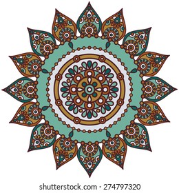 Vector traditional indian mandala. Orient tribal circle sign illustration.Colorful ethnic design element.