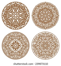 Vector Traditional Indian Outline Mandala Set. Orient Tribal Circle Sign Illustration.Lace Ethnic Design Element.