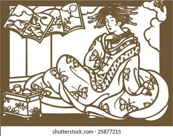 Vector of traditional Japanese Geisha pattern