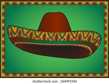 Vector traditional mexican hat. Vector sombrero with ornament.