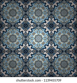 Vector traditional muslim background in beige, gray and blue colors. East culture, indian heritage, arabesque, persian motif. Seamless arabic geometric pattern.