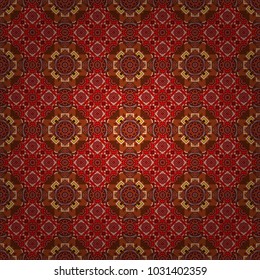 Vector traditional muslim background in brown, orange and red colors. East culture, indian heritage, arabesque, persian motif. Seamless arabic geometric pattern.