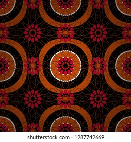 Vector traditional muslim background in orange, black and brown colors. East culture, indian heritage, arabesque, persian motif. Seamless arabic geometric pattern.