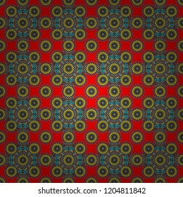 Vector traditional muslim background in red, brown and blue colors. East culture, indian heritage, arabesque, persian motif. Seamless arabic geometric pattern.