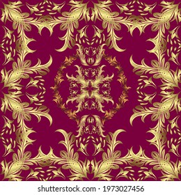 Vector traditional orient ornament. Golden pattern on neutral, yellow and purple colors with golden elements. Seamless classic golden pattern.