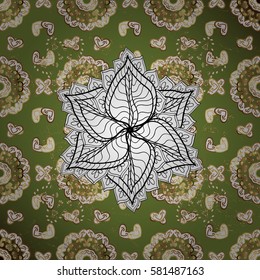 Vector traditional orient ornament. Golden pattern on green background with golden elements. Classic golden pattern.