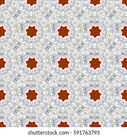 Vector traditional orient ornament. Golden pattern on brown background with white elements. Seamless classic white pattern.