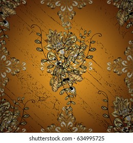 Vector traditional orient ornament. Golden pattern on yellow and golden background with elements. Classic golden pattern.