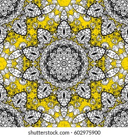 Vector traditional orient ornament. Pattern on yellow background with white elements. Classic white pattern.
