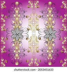 Vector traditional orient ornament. Seamless classic golden pattern. Golden pattern on neutral, violet and purple colors with golden elements.