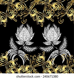 Vector traditional orient ornament. Seamless classic golden pattern. Golden pattern on black colors with golden elements.