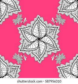 Vector traditional orient ornament. White pattern on pink background with white elements. Seamless classic white pattern.