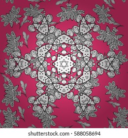 Vector traditional orient ornament. White pattern on pink background with white elements. Seamless classic white pattern.