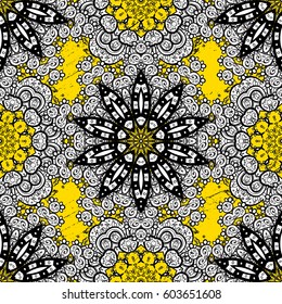 Vector traditional orient ornament. White pattern on yellow background with white elements. Classic white pattern.