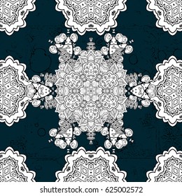 Vector traditional orient ornament. White pattern on blue background with white elements. Classic white pattern.