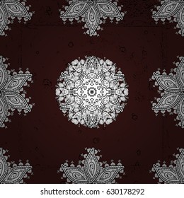 Vector traditional orient ornament. White pattern on brown background with white elements. Seamless classic white pattern.