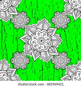 Vector traditional orient ornament. White pattern on green and white background with elements. Classic white pattern.