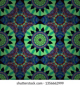 Vector traditional oriental background in black, blue and green colors. Seamless pattern with the pre-existing geometry in the drawing. Tribal ethnic arabic, indian, turkish patern ornament.