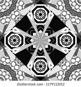 Vector traditional oriental background in blue, gray and brown colors. Seamless pattern with the pre-existing geometry in the drawing. Tribal ethnic arabic, indian, turkish patern ornament.