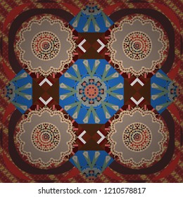 Vector traditional oriental background in brown, beige and pink colors. Seamless pattern with the pre-existing geometry in the drawing. Tribal ethnic arabic, indian, turkish patern ornament.