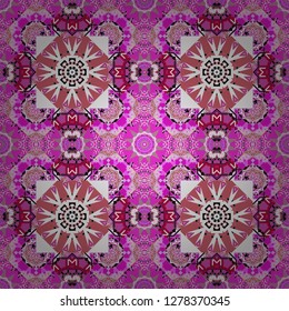 Vector traditional oriental background in pink, magenta and white colors. Tribal ethnic arabic, indian, turkish patern ornament. Seamless pattern with the pre-existing geometry in the drawing.