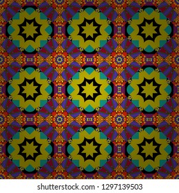 Vector traditional oriental background in red, green and yellow colors. Seamless pattern with the pre-existing geometry in the drawing. Tribal ethnic arabic, indian, turkish patern ornament.