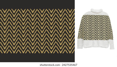 Vector traditional ornamental Ethnic pattern on sweater mock up. Embroidery colorful trend ethnic pattern. Design for ikat, blanket, fabric, clothing, carpet, textile, ethnic, batik, embroidery.