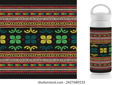 Vector traditional ornamental Ethnic pattern on tumbler mock up. Embroidery colorful trend ethnic pattern. Design for ikat, blanket, fabric, clothing, carpet, textile, ethnic, batik, embroidery.