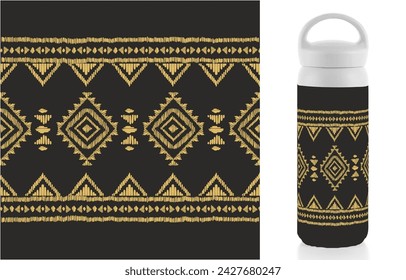 Vector traditional ornamental Ethnic pattern on tumbler mock up. Embroidery colorful trend ethnic pattern. Design for ikat, blanket, fabric, clothing, carpet, textile, ethnic, batik, embroidery.