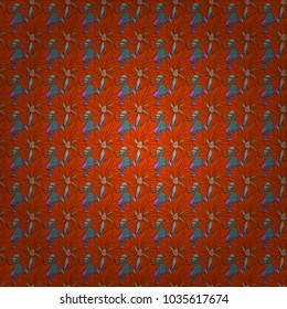 Vector traditional ornamental flower pattern on dress mockup. Can be used in dressing clothes, textiles. Embroidery colorful trend floral seamless pattern in orange, blue and black colors.