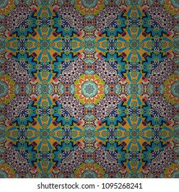 Vector traditional ornamental flower pattern on dress mockup. Can be used in dressing clothes, textiles. Embroidery colorful trend floral seamless pattern in black, gray and blue colors.
