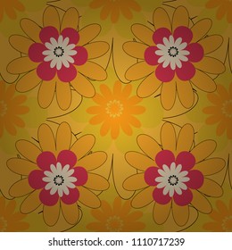 Vector traditional ornamental flower pattern on dress mockup. Can be used in dressing clothes, household items. Embroidery colorful trend floral seamless pattern in beige, yellow and orange colors.