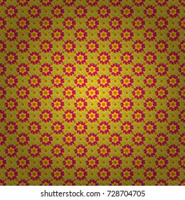 Vector traditional ornamental flower pattern on dress mockup. Can be used in dressing clothes, textiles. Embroidery colorful trend floral seamless pattern in brown, yellow and magenta colors.