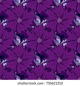Vector traditional ornamental flower pattern on dress mockup. Can be used in dressing clothes, textiles. Embroidery colorful trend floral seamless pattern in purple, violet and black colors.