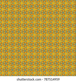 Vector traditional ornamental flower pattern on dress mockup. Can be used in dressing clothes, textiles. Embroidery colorful trend floral seamless pattern in blue, brown and yellow colors.