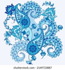 Vector traditional ornamental flowers pattern with paisley. Can be used in dressing clothes, textiles, household items.