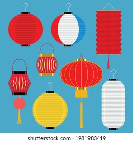 vector traditional paper lanterns in various shapes and colors