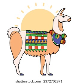 Vector Traditional Peru llama Icon Illustration Isolated