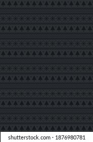 Die Vektorgrafik traditionell Retro einfachen, dunkelgrauen Weihnachtscreen-Hintergrund, Baum, Schneeflocken und geometrisches Urlaubsmuster