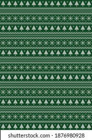 Die Vektorgrafik traditionell Retro einfachen, grünen Weihnachtscreen-Hintergrund, Baum, Schneeflocken und geometrisches Muster für den Urlaub